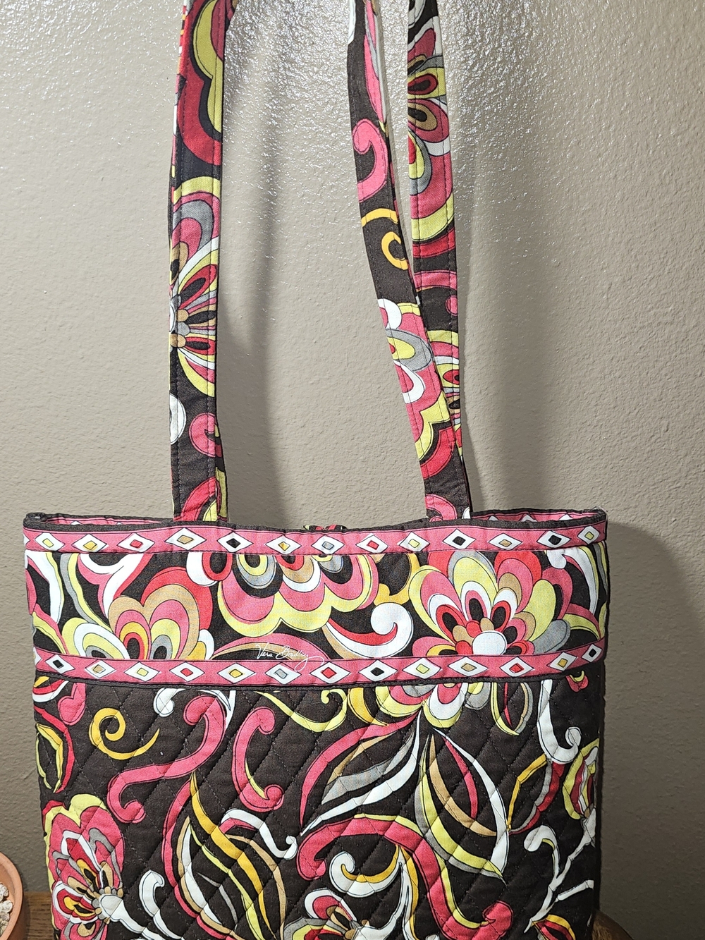 Vera Bradley Quilted Floral Tote in Black, Pink, Red & Yellow - Picture 4 of 8